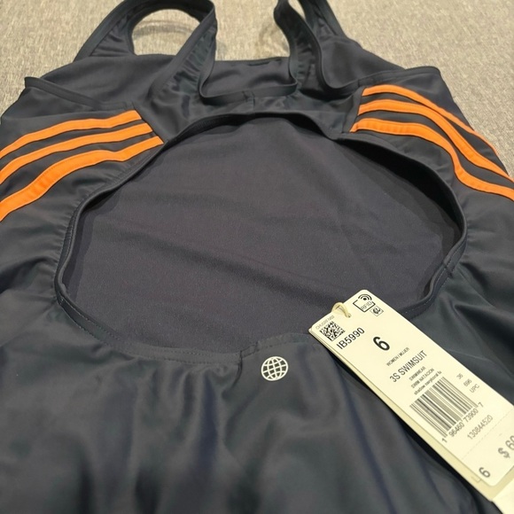 adidas Women's Standard 3-Stripes Swimsuit, Gray/Coral, Size 6 - Picture 2 of 6